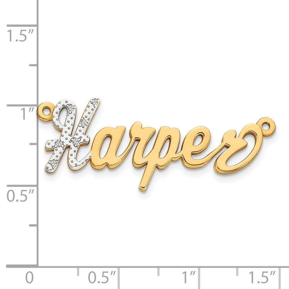 14k Yellow Gold and Rhodium 3D Diamond Name Plate