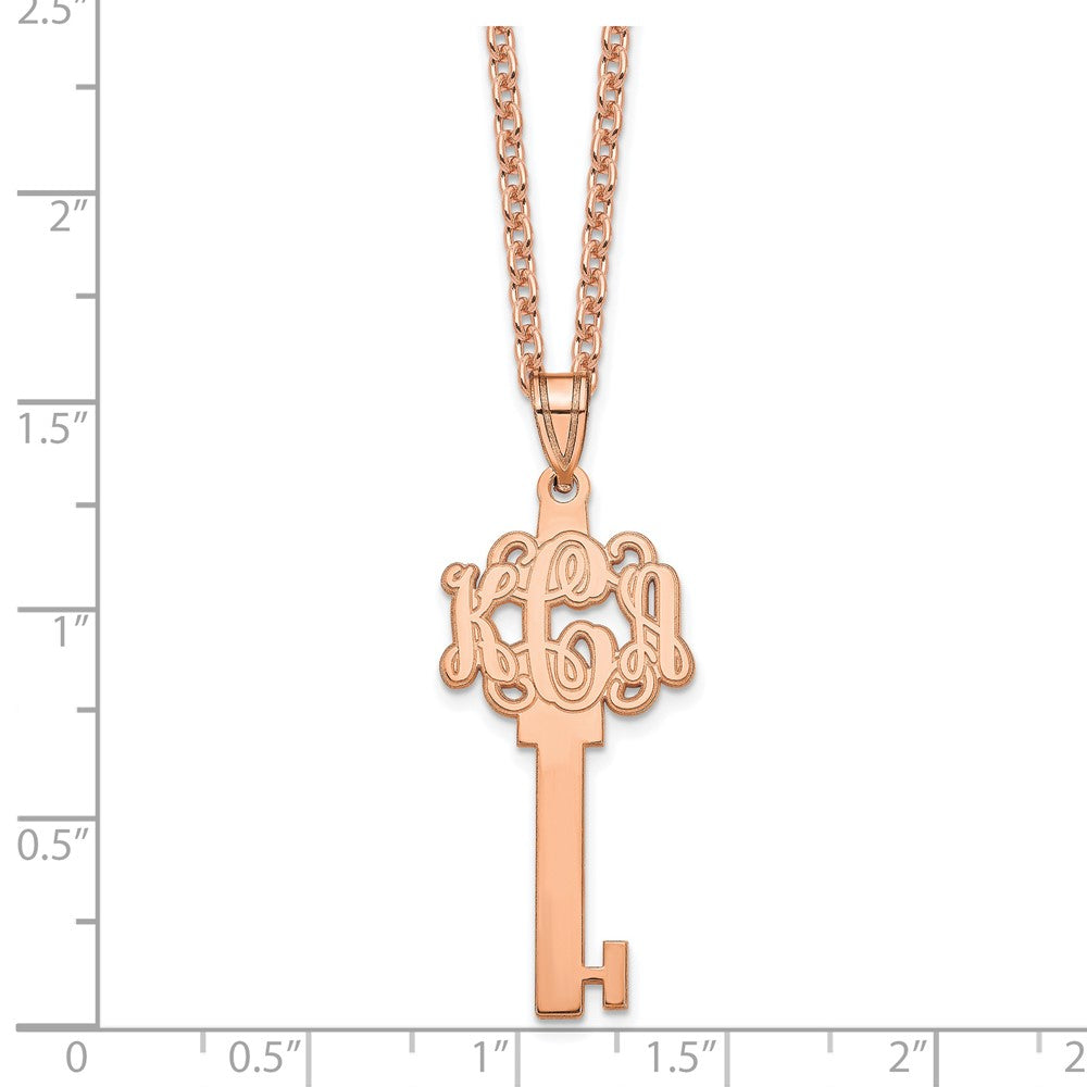 Sterling Silver/Rose-plated Etched Monogram Key Necklace
