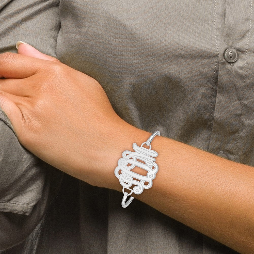 10k White Gold Etched Monogram with Sterling Silver bangle