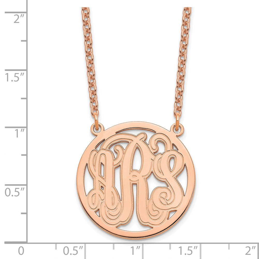 Sterling Silver/Rose-plated Etched Round Monogram Necklace