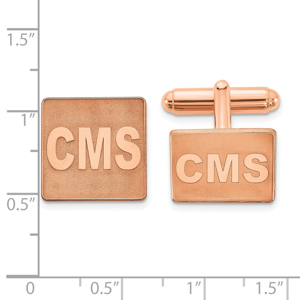 SS/Rose-plated Raised Letter Square Monogram Cuff Link
