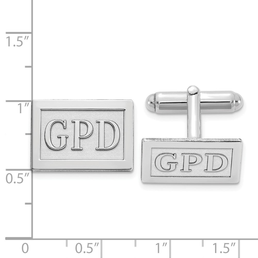 SS/Rhodium-plated Raised Letter Rectangle Monogram Cuff Link
