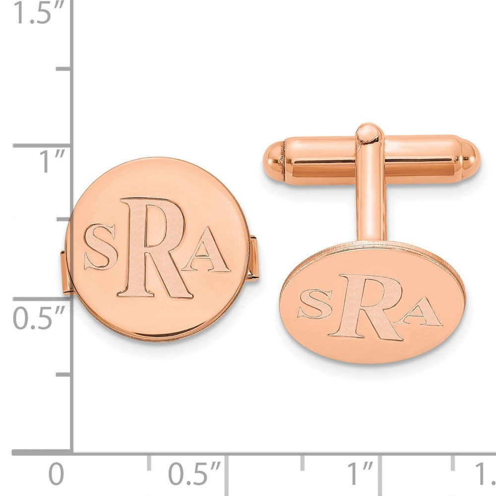 SS/Rose-plated Recessed Letter Monogram Round Cuff Link