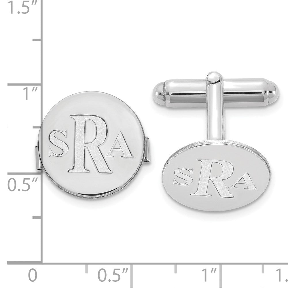 14k White Gold Recessed Letter Monogram Round Cuff Link