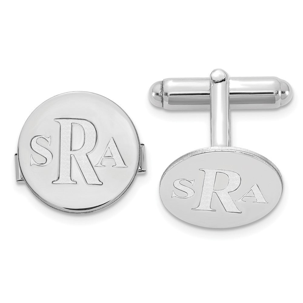 14k White Gold Recessed Letter Monogram Round Cuff Link