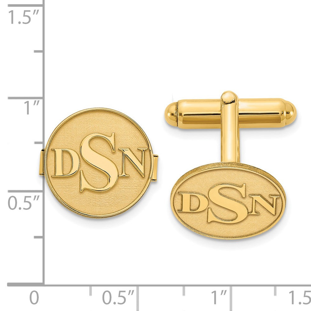 SS/Gold-plated Raised Letter Monogram Round Cuff Link