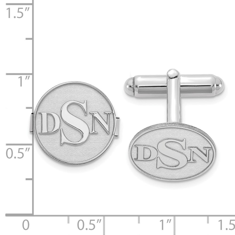 14k White Gold Raised Letter Monogram Round Cuff Link