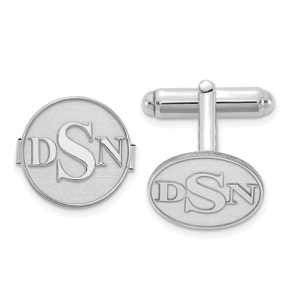 14k White Gold Raised Letter Monogram Round Cuff Link