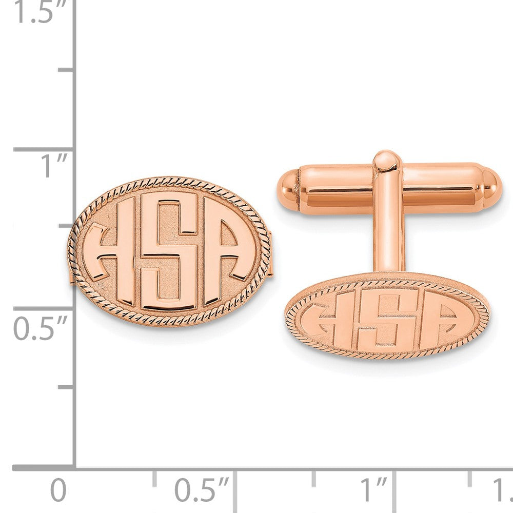 SS/Rose-plated Raised Letter Oval w/Boarder Monogram Cuff Link