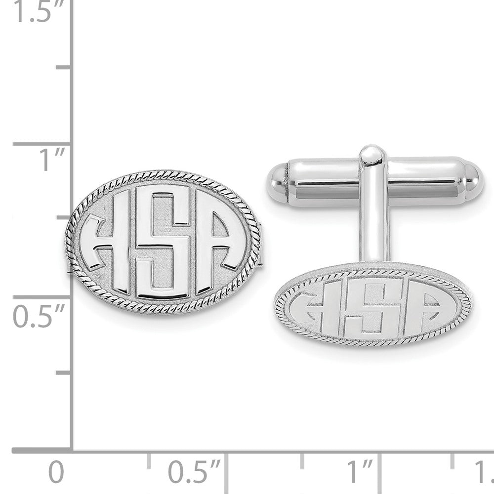 SS/Rhod-plated Raised Letter Oval w/Boarder Monogram Cuff Link