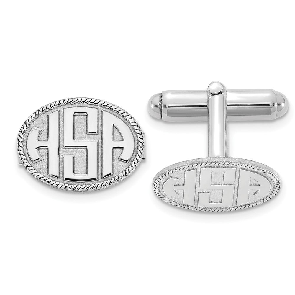 SS/Rhod-plated Raised Letter Oval w/Boarder Monogram Cuff Link