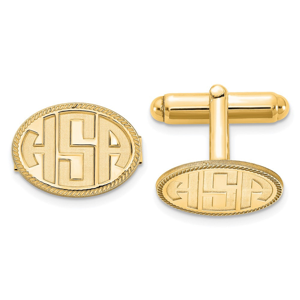 14k Yellow Gold Recessed Letter Oval w/Boarder Monogram Cuff Link