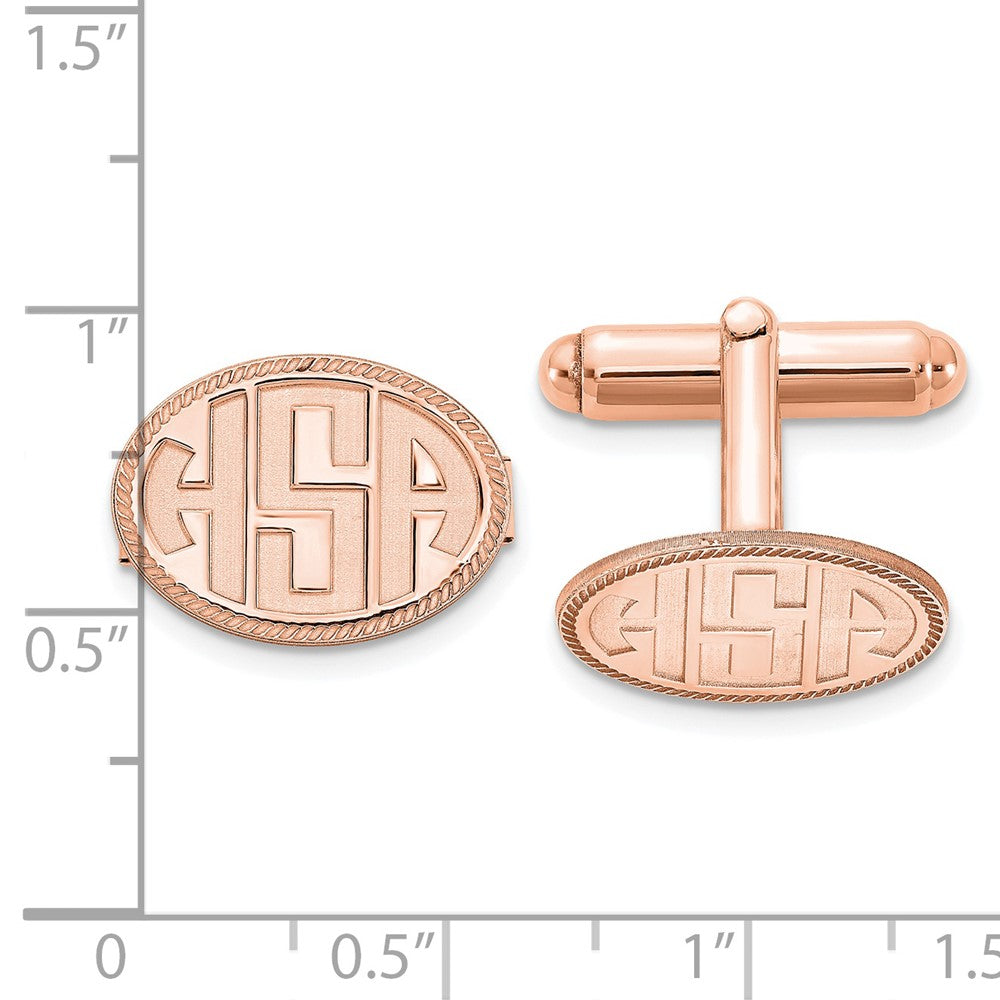 SS/Rose-pltd Recessed Letter Oval w/ Boarder Monogram Cuff Link