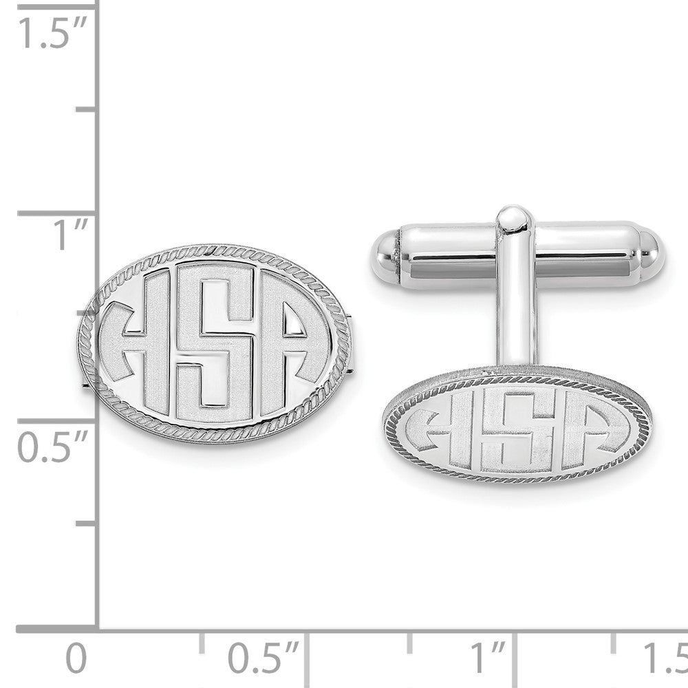 14k White Gold Recessed Letter Oval w/Boarder Monogram Cuff Link