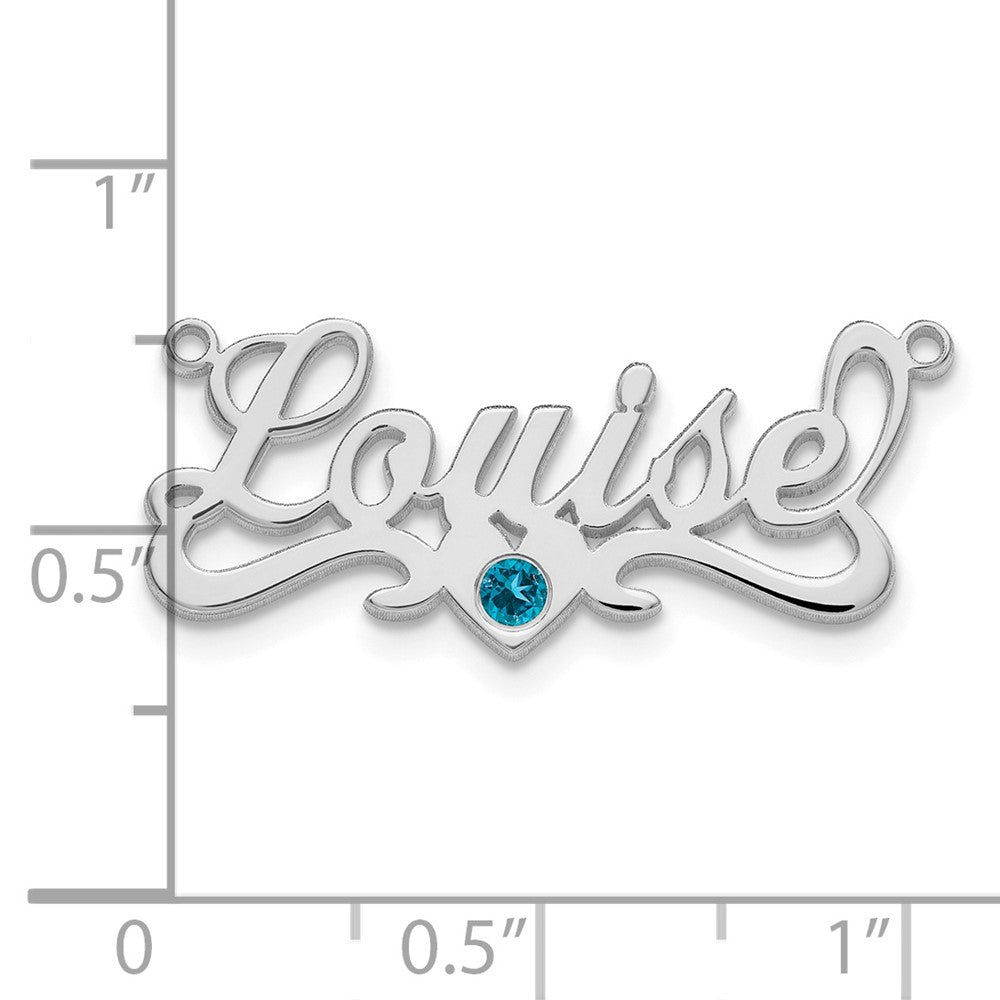 14k WG with 14k Rhod-plated Bezel Birthstone Heart Name Plate