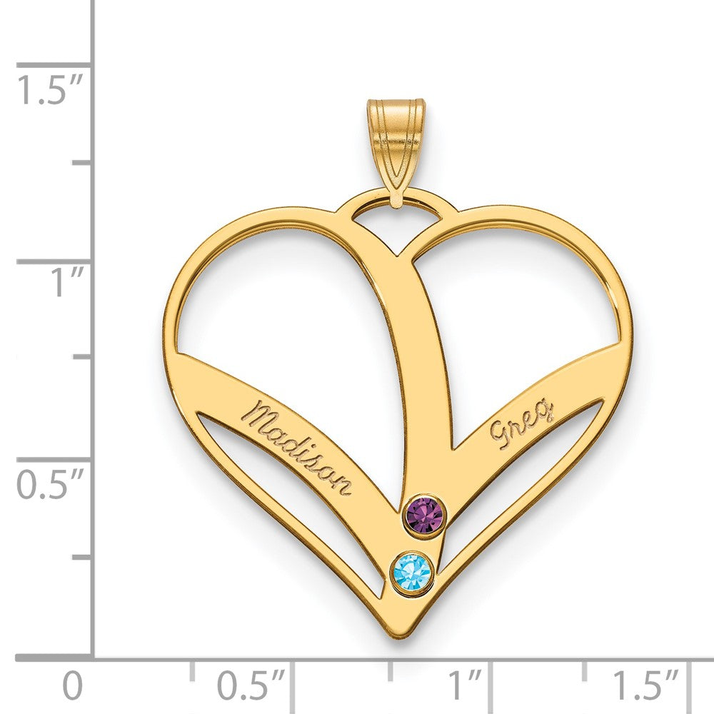 10KY 2-Name w/Birthstones w/14k Bezel Cut Out Heart Pendant