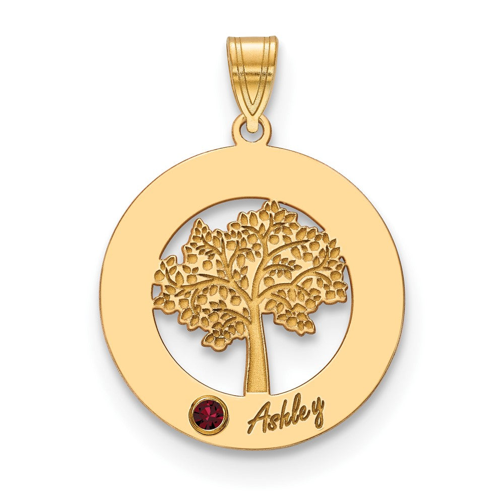10KY Family Tree in Circle 1 Name and Birthstone w/ 14k Bezel Pendant