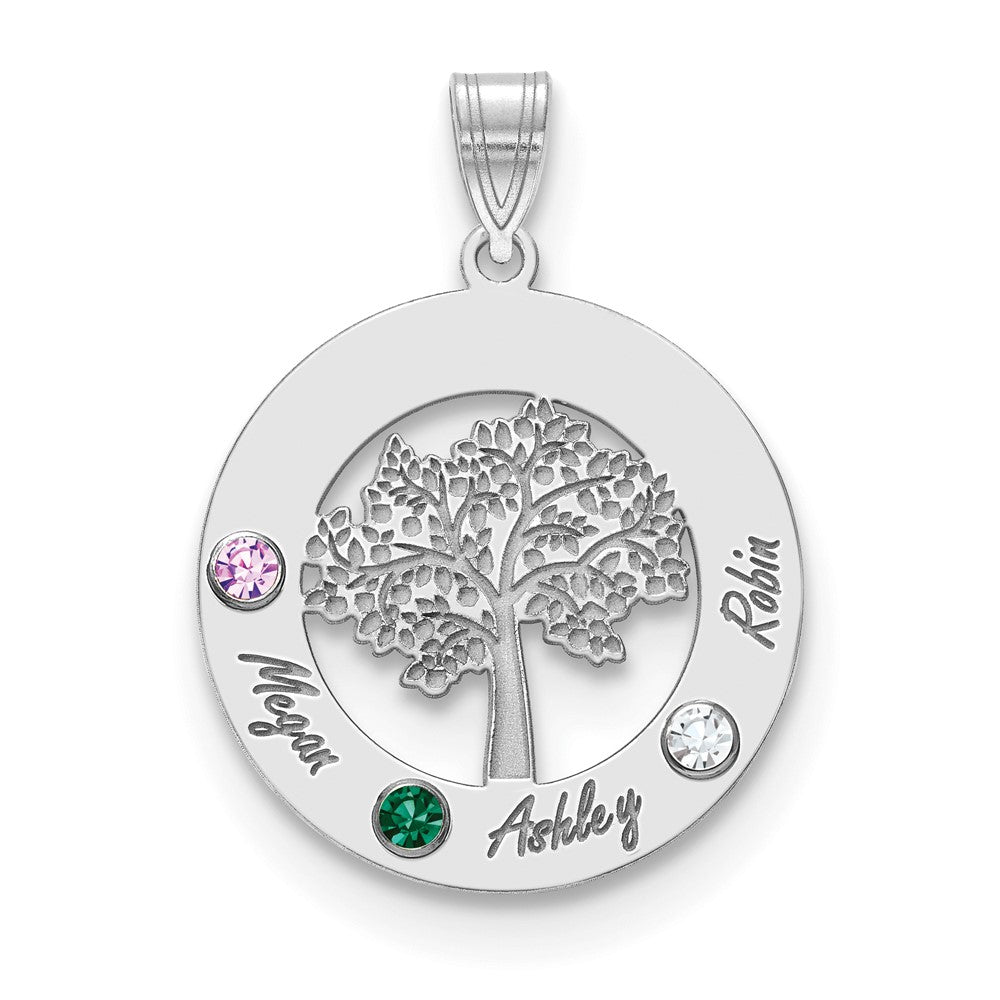 10KW Family Tree in Circle 3 Names and Birthstones w/ 14k Bezel Pendant