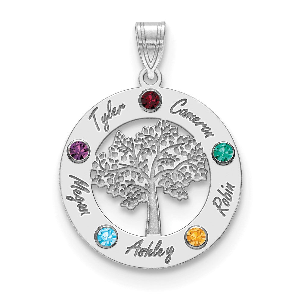 10KW Family Tree in Circle 5 Names and Birthstones w/ 14k Bezel Pendant