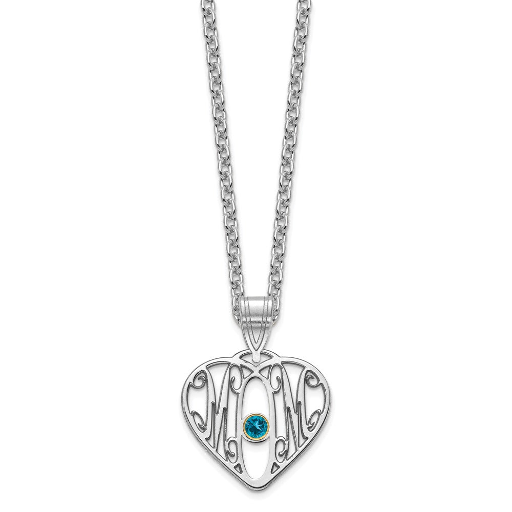 10KW MOM in Heart 1 Birthstone w/18k Rhodium Plated Bezel Pendant