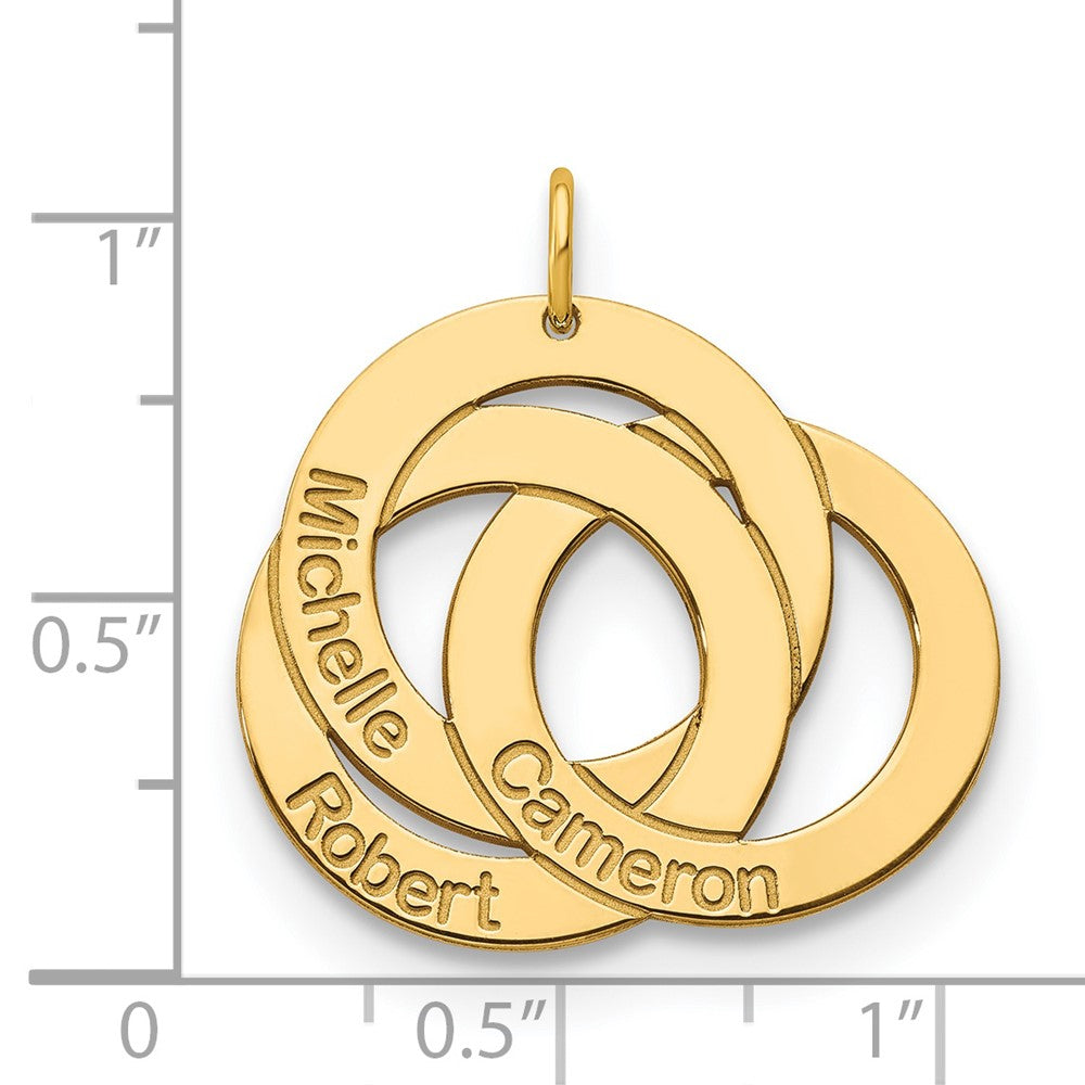 14k Yellow Gold 3 Interlocking Circles with Names Charm