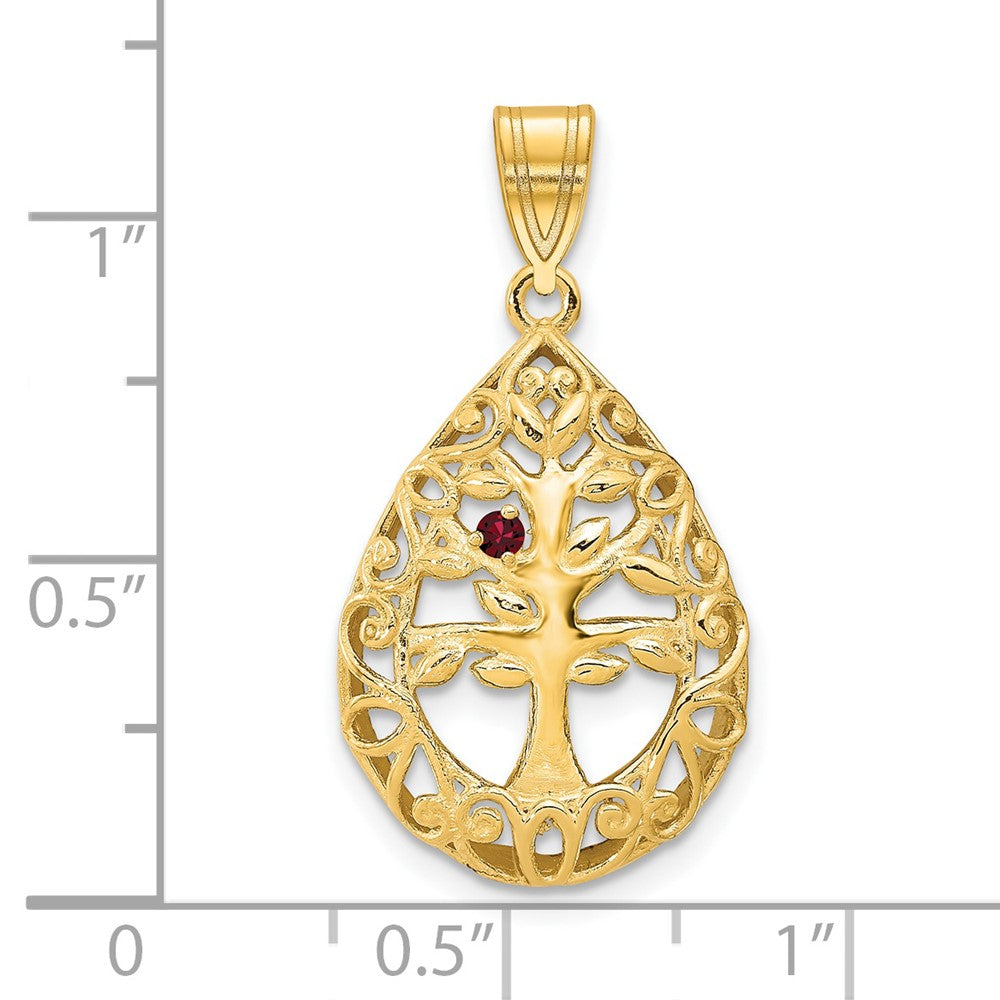 10KY 1 Birthstone Tree of Life Tear Drop Pendant