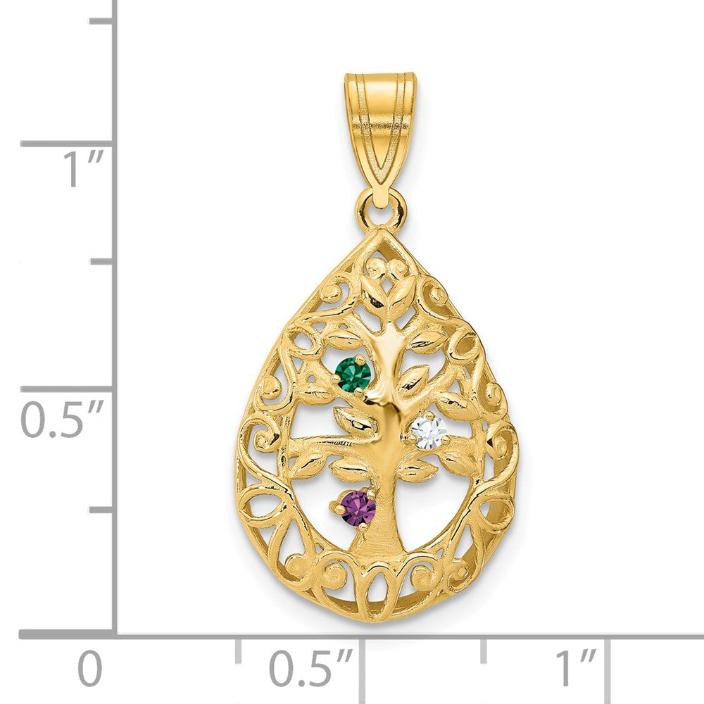 10KY 3 Birthstone Tree of Life Tear Drop Pendant