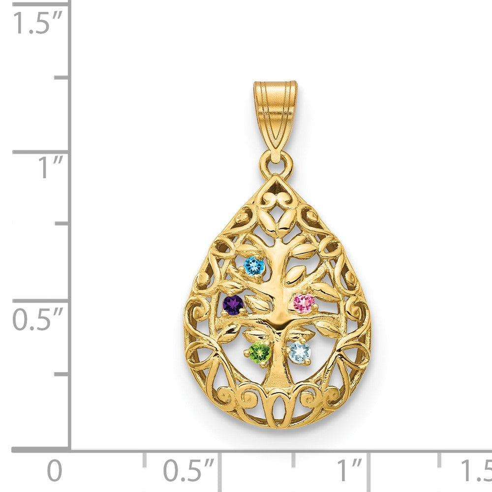 10KY 5 Birthstone Tree of Life Tear Drop Pendant