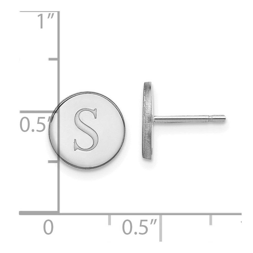 14k White Gold Round Initial Post Earrings