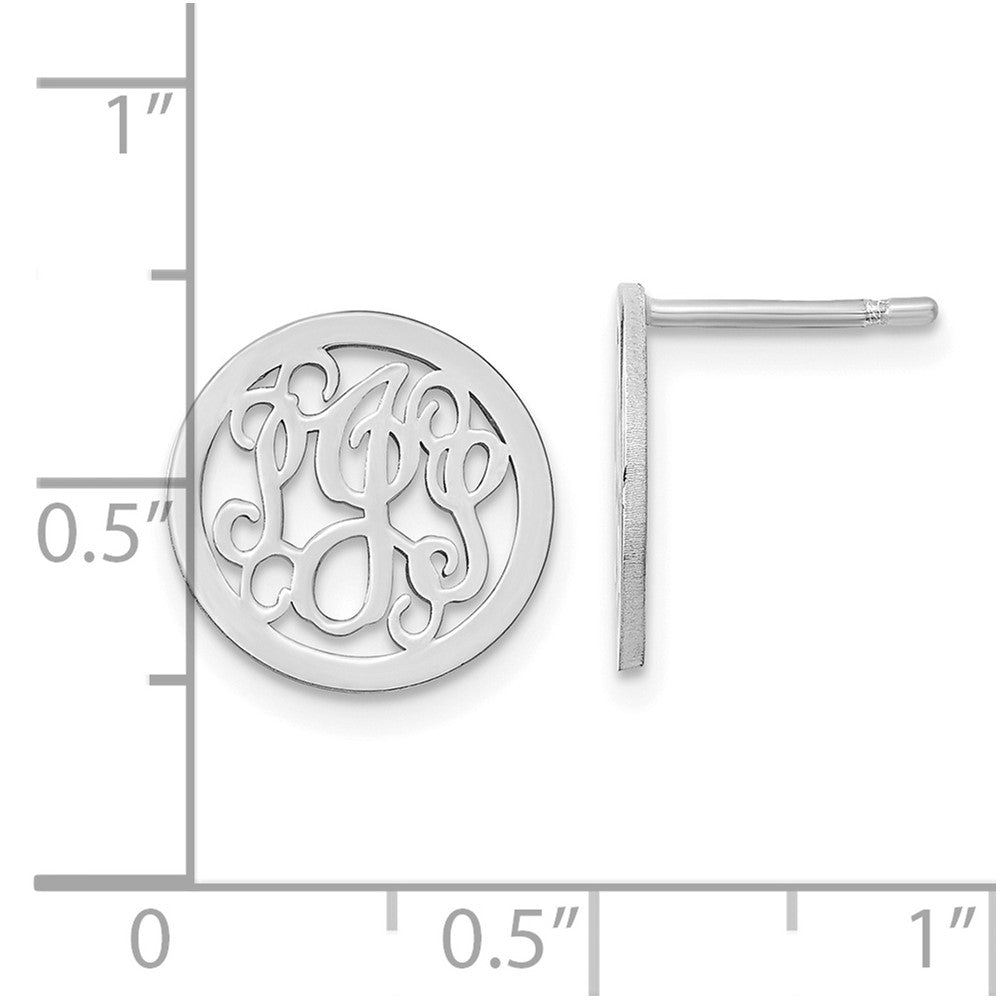 SS/Rhodium-plated Small Round Monogram Post Earrings