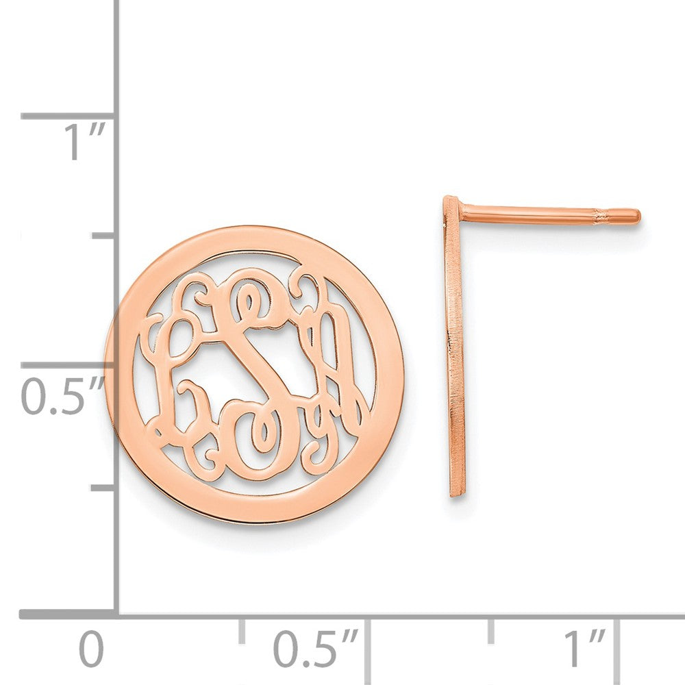 Sterling Silver/Rose-plated Round Monogram Post Earrings