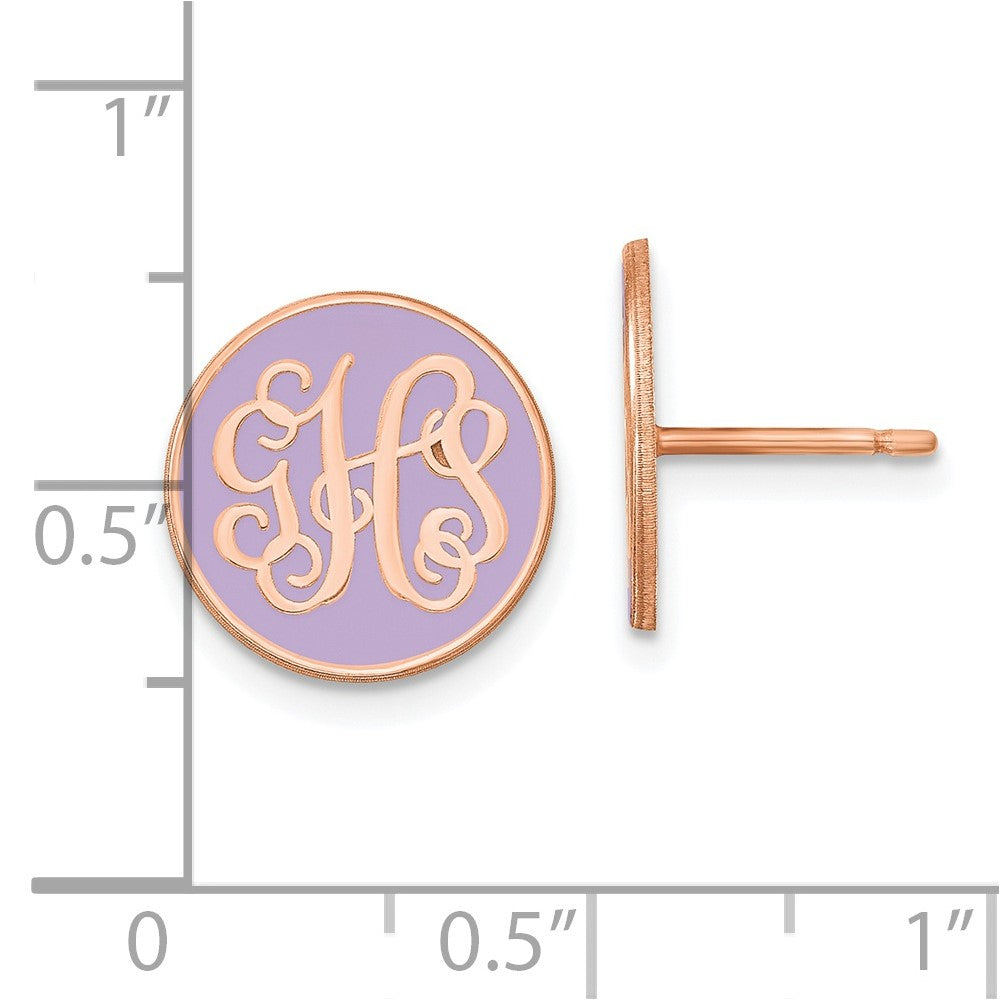 14k Rose Gold Round Monogram w/Epoxy Post Earrings with Pink Plated YG Post