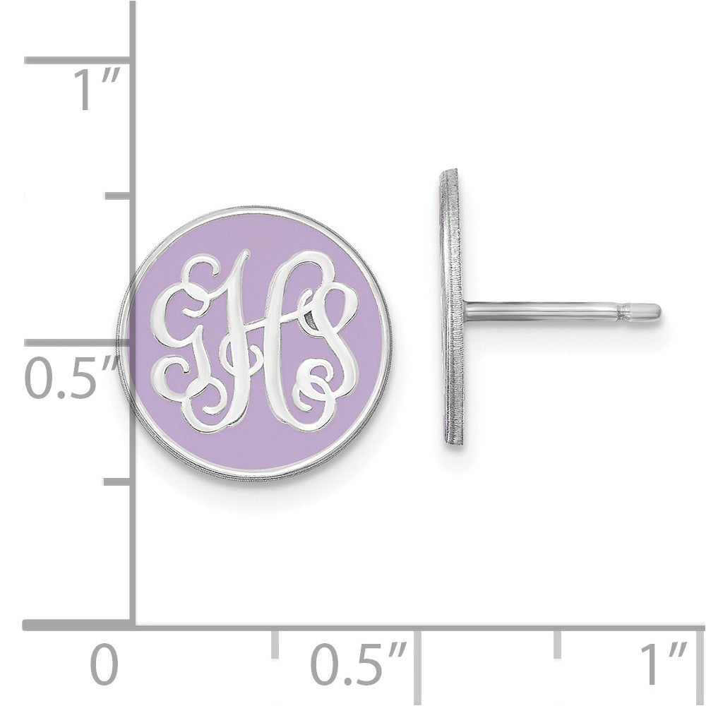14k White Gold Round Monogram w/Epoxy Post Earrings