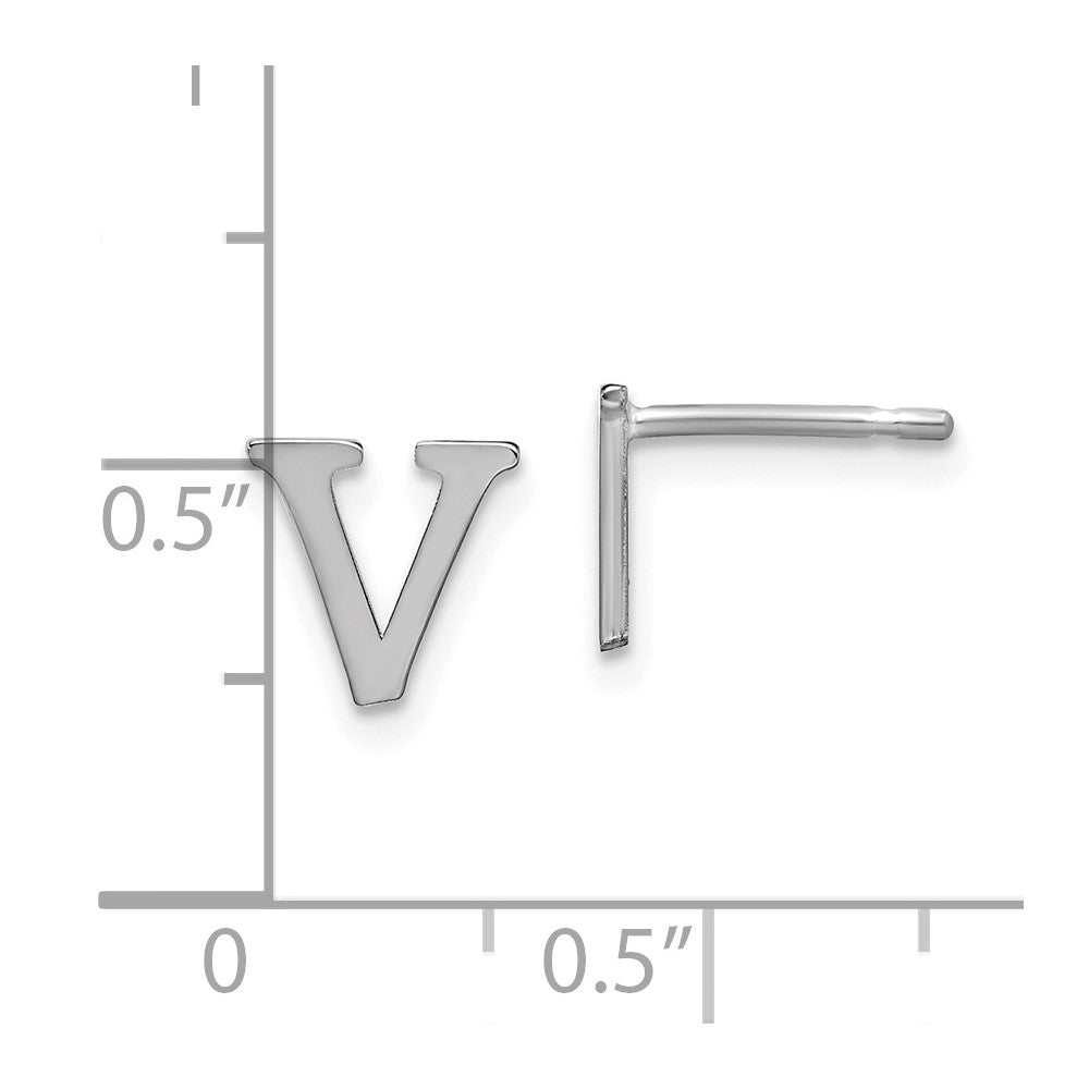 Sterling Silver Rhodium-plated Letter V Initial Post Earrings