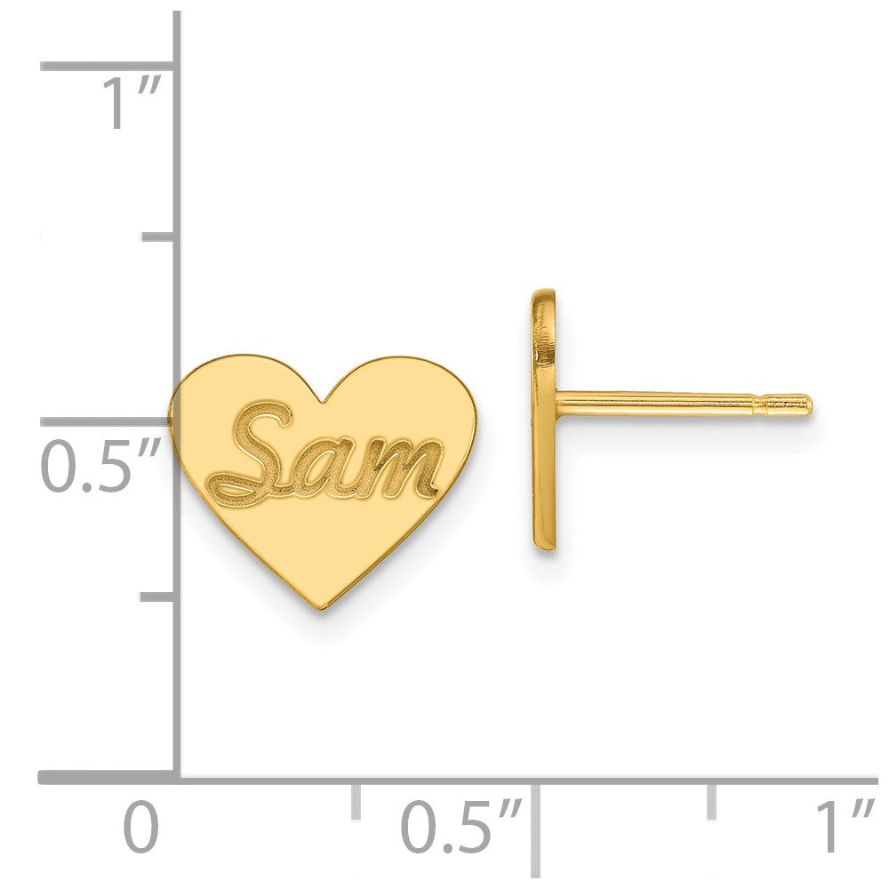 14k Yellow Gold Small Personalized Heart Post Earrings