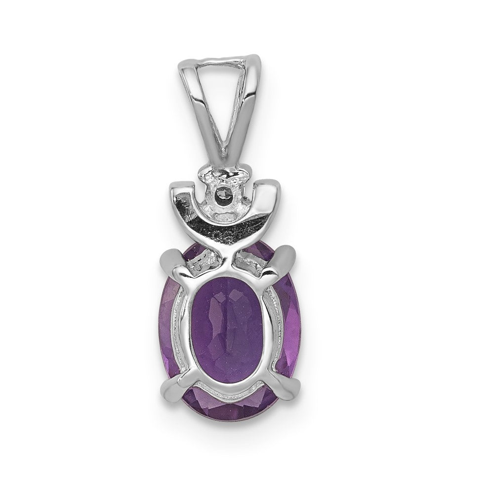 14k White Gold 8x6mm Oval Amethyst AA Diamond Pendant
