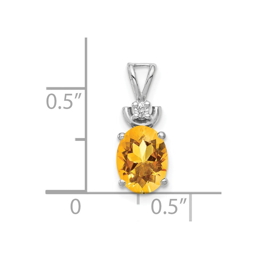 14k White Gold 8x6mm Oval Citrine A Diamond Pendant