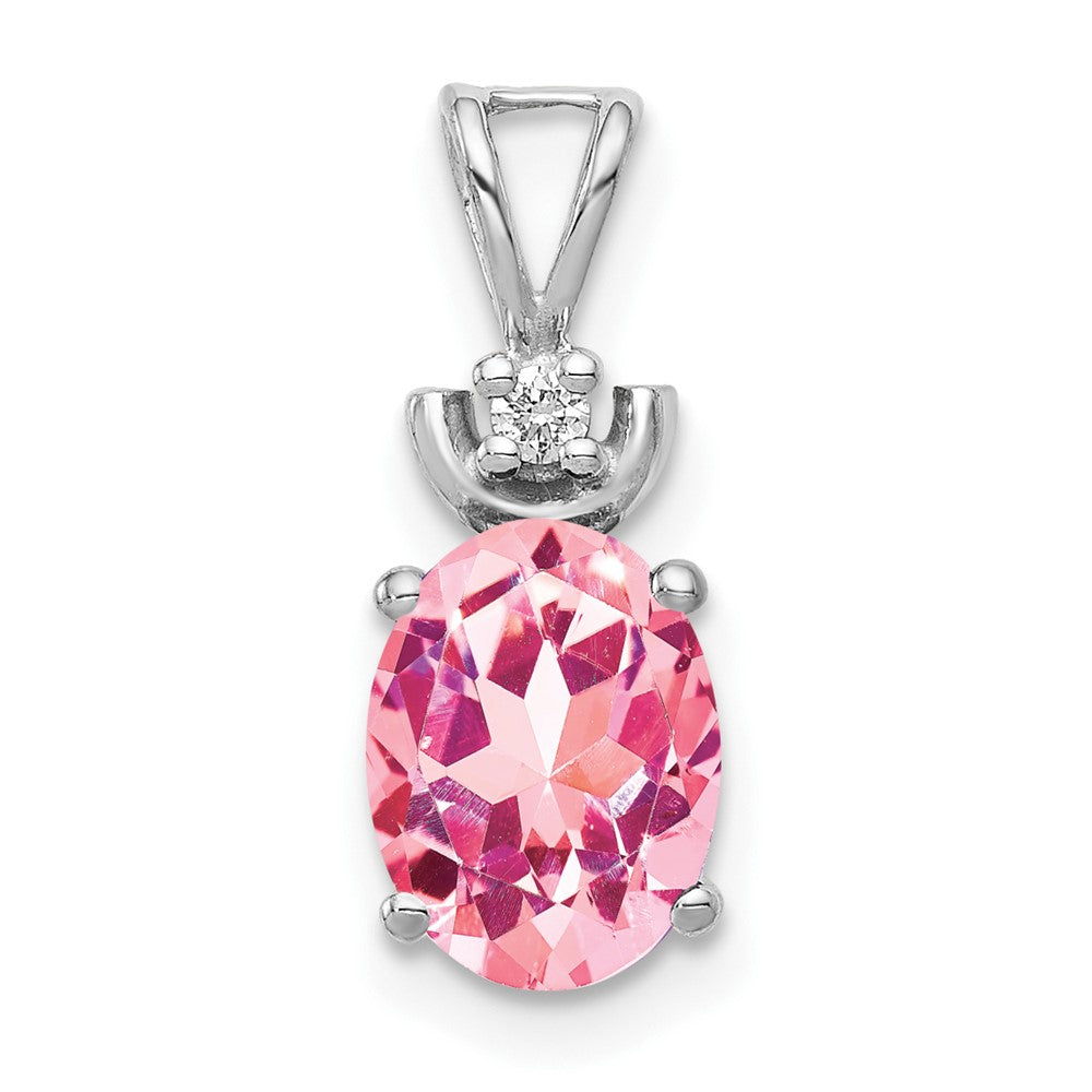 14k White Gold 8x6mm Oval Pink Tourmaline AAA Diamond Pendant