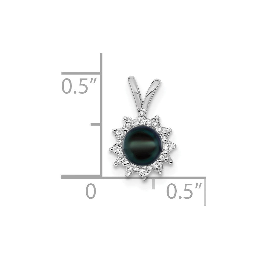 14k White Gold 4.5mm Black FW Cultured Pearl VS Diamond pendant
