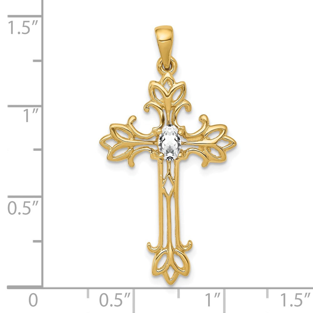 14k 5x3mm Oval Cubic Zirconia cross pendant