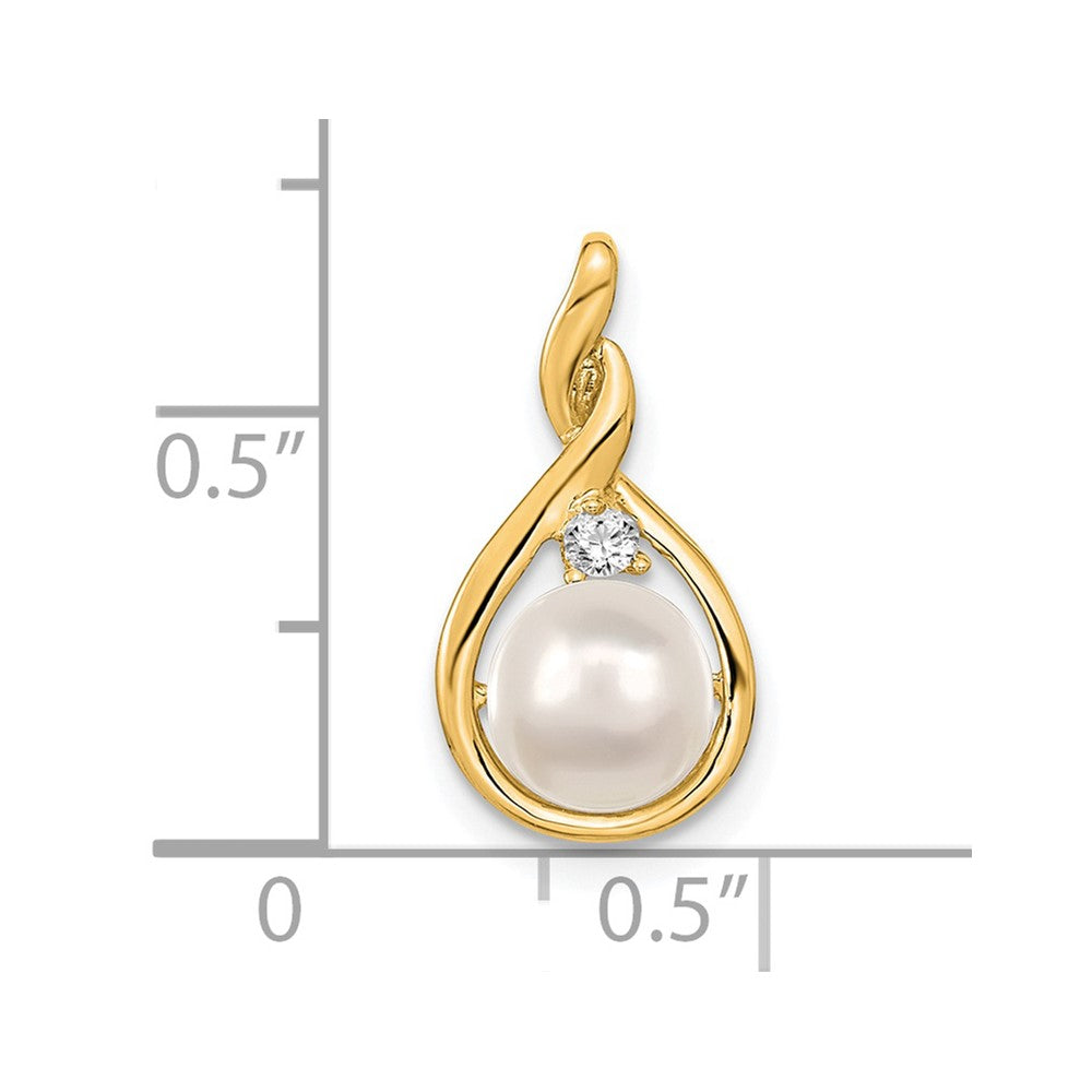 14k 7mm White Round Freshwater Cultured Pearl VS Diamond Pendant