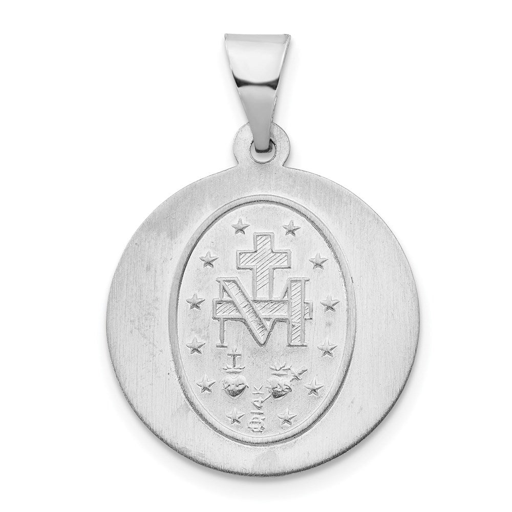 14k White Gold Polished /Satin Virgin Mary Medal Hollow Pendant