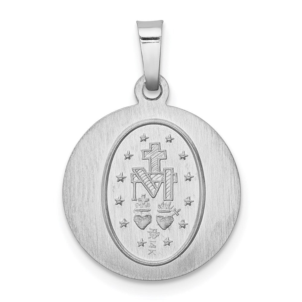14k White Gold Polished / Satin Virgin Mary Medal Hollow Pendant