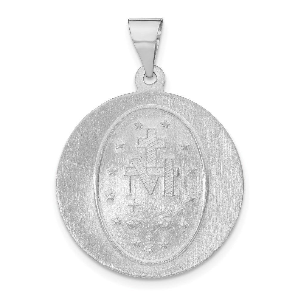 14k White Gold Polished / Satin Virgin Mary Medal Hollow Pendant