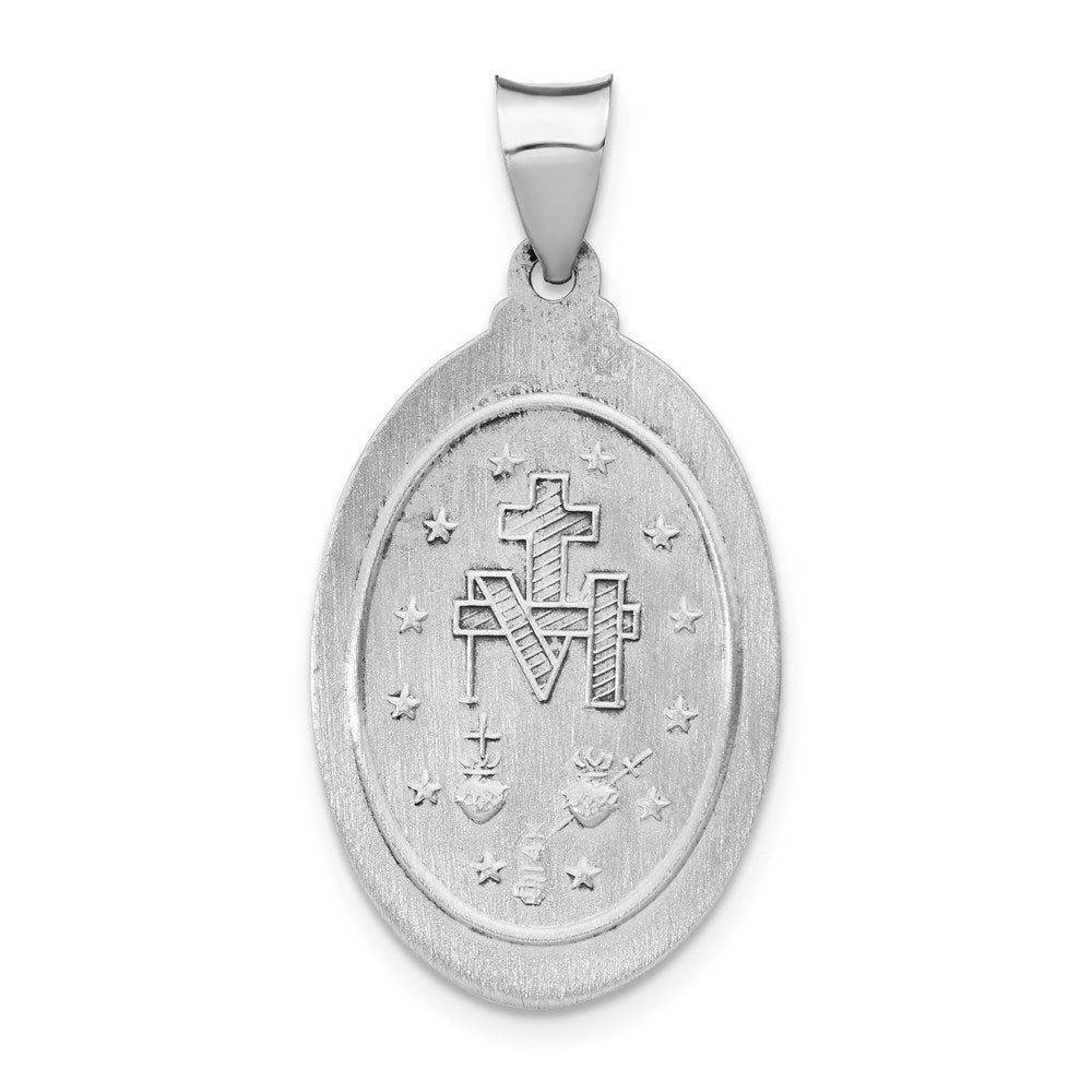 14k White Gold Polished/Satin Virgin Mary Medal Hollow Pendant