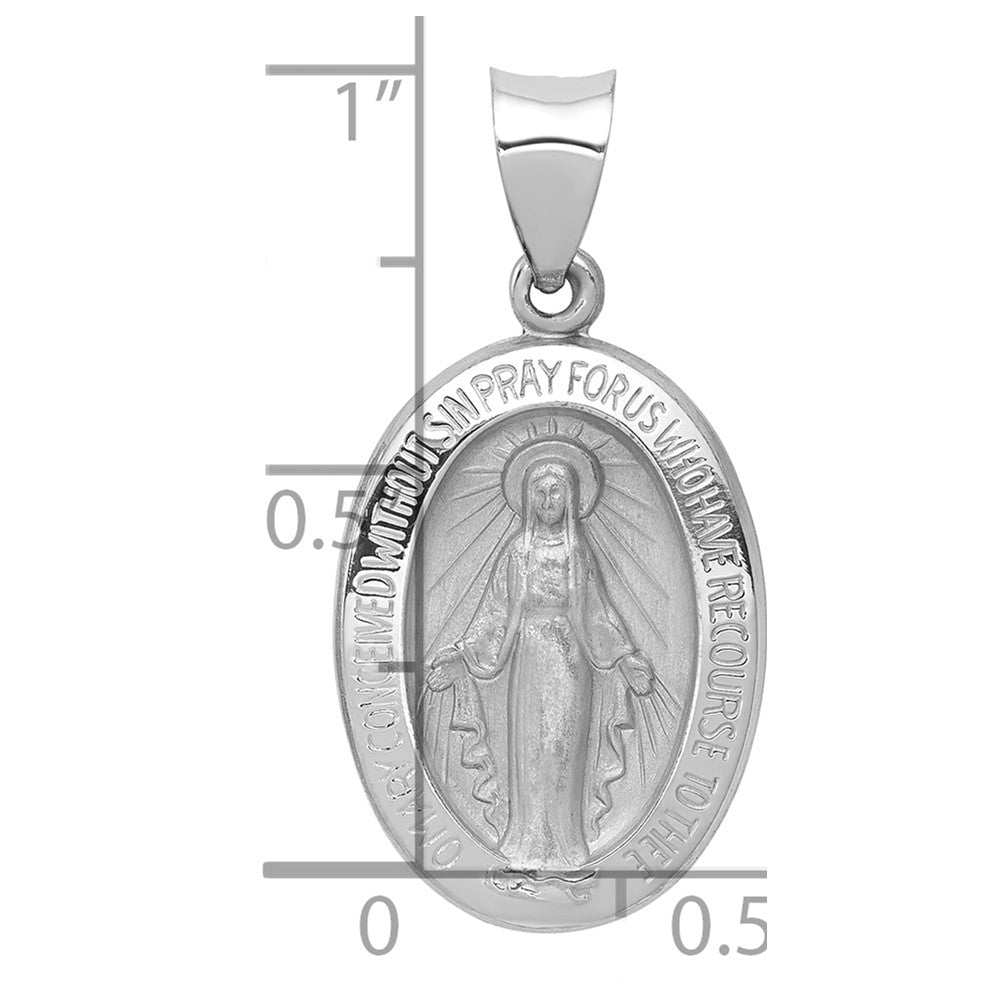 14k White Gold Polished / Satin Virgin Mary Medal Hollow Pendant