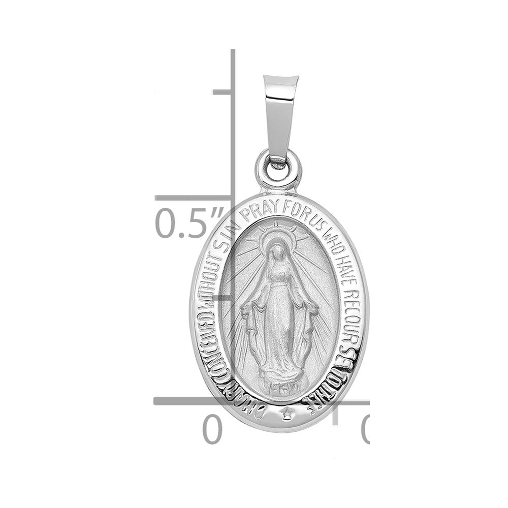 14k White Gold Polished/Satin Virgin Mary Medal Hollow Pendant
