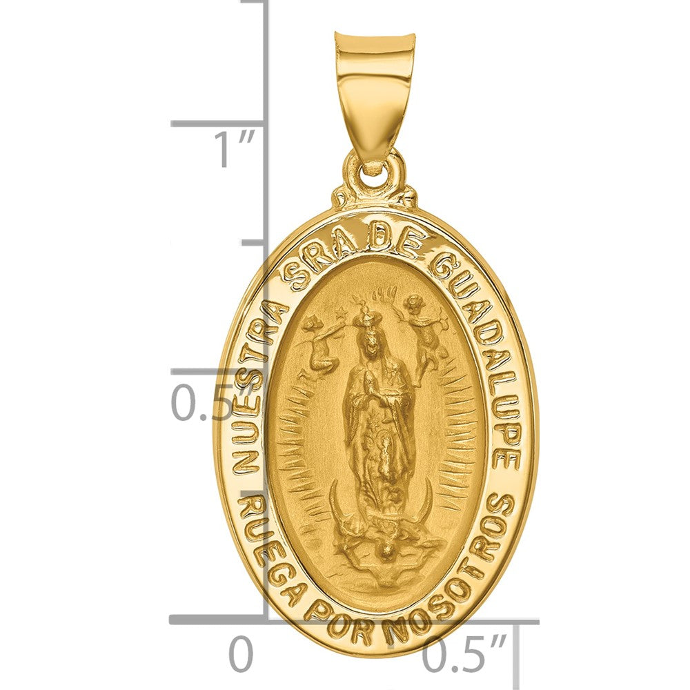 14K Polish/Satin Hollow Spanish Of Guadalupe Medal Pendant