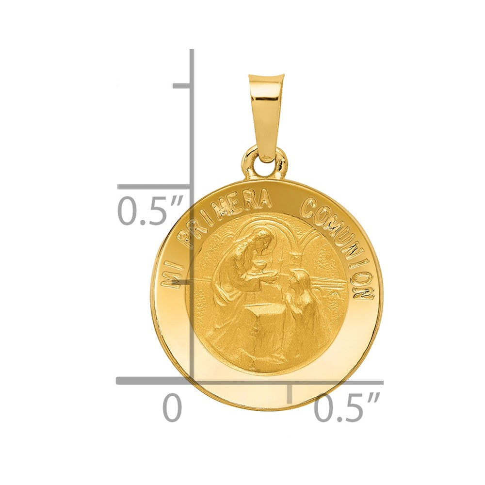 14k Polished/Satin Spanish 1st Communion Medal Hollow Pendant