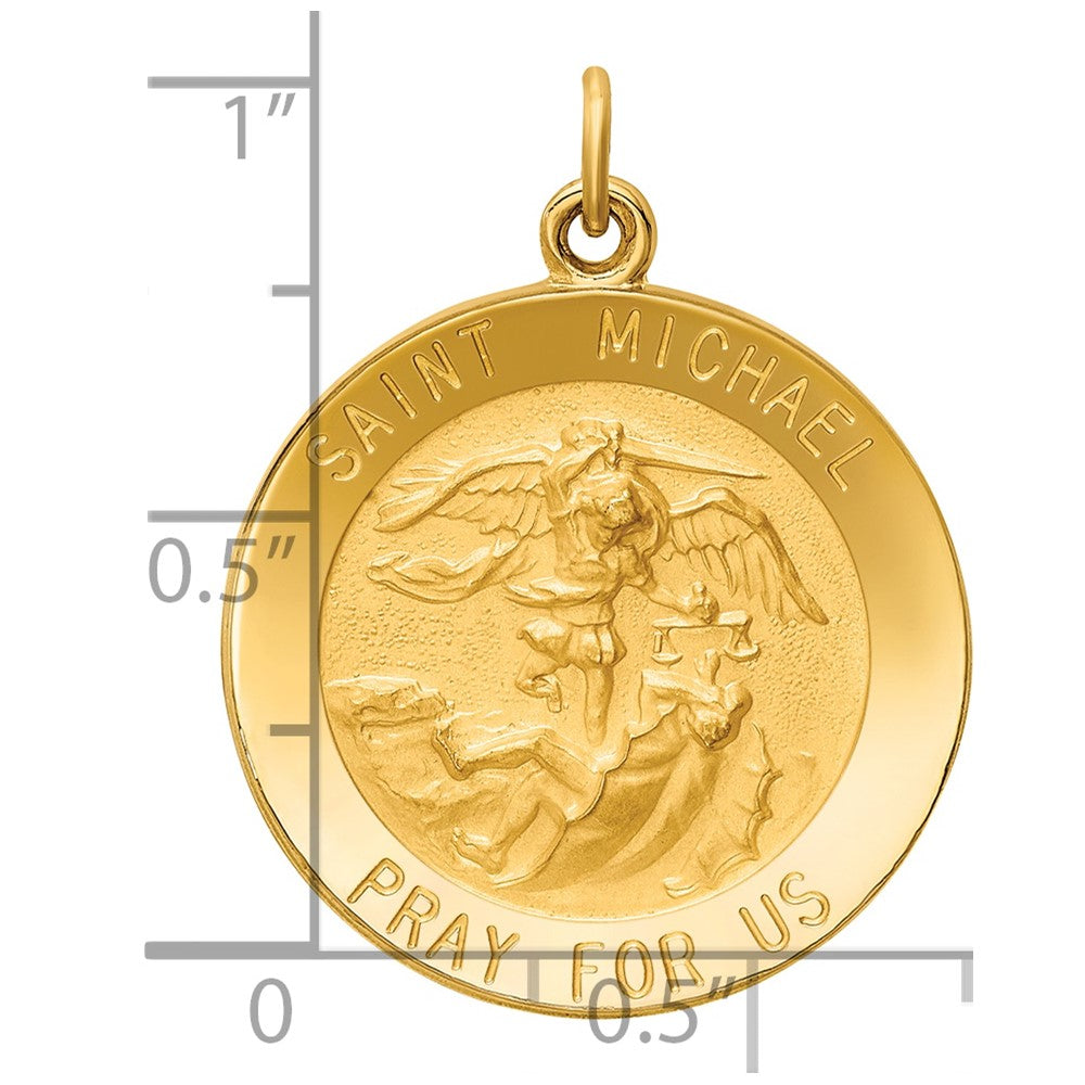 14k Solid Polished/Satin Medium Round St. Michael Medal